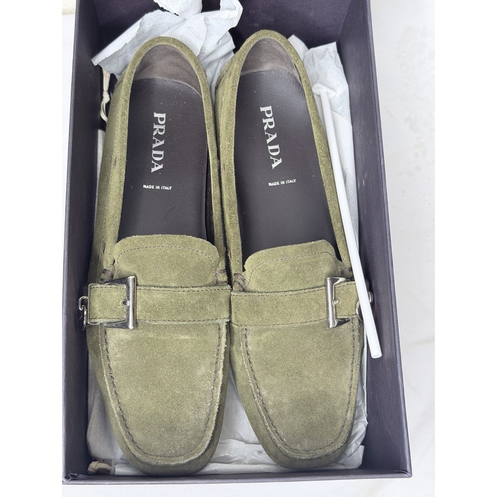 Prada Suede Driving Loafers Moccasins Shoes US 9/EU 39.5 Olive Green Old Money - Picture 3 of 16